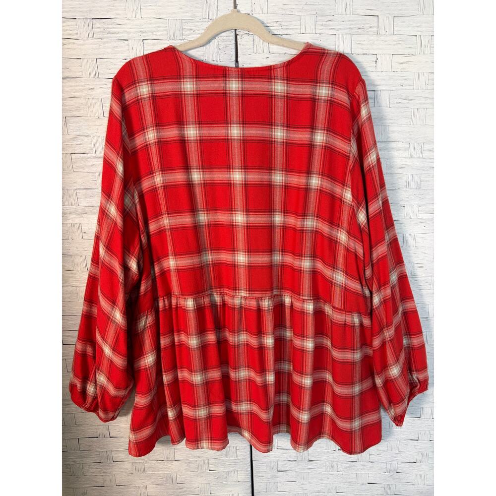 Torrid womens blouse flannel peplum ruffle plaid quarter button grunge plus size - Picture 3 of 11